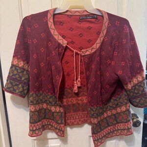 Gudrun Sjödén Cotton Cardigan Small Russet Red pattern w/trim LIKE NEW